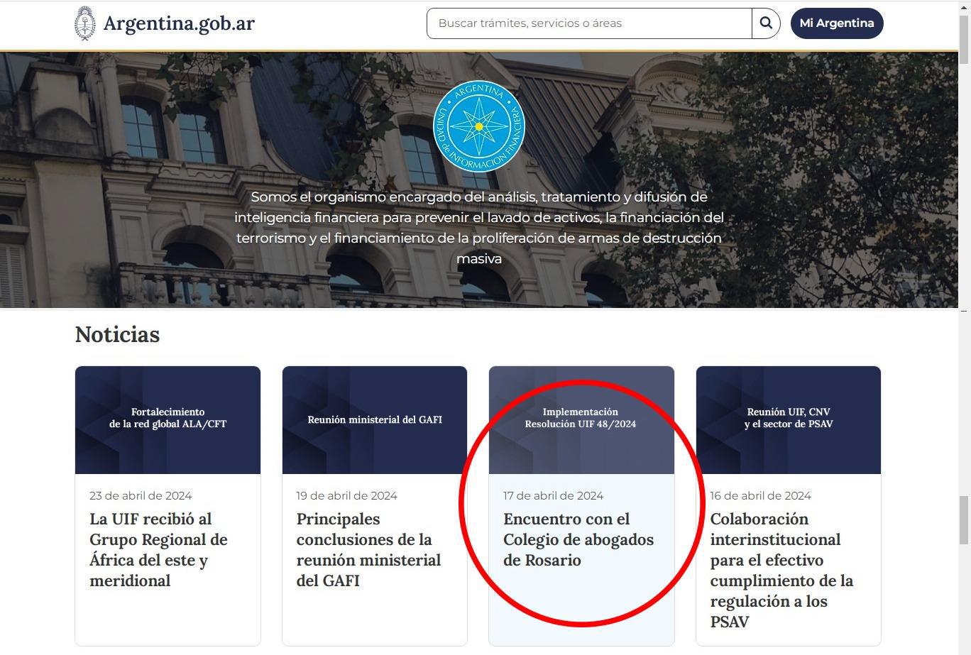La UIF publicó en su web oficial las conclusiones de la reunión mantenida con este Colegio de Abogados de Rosario