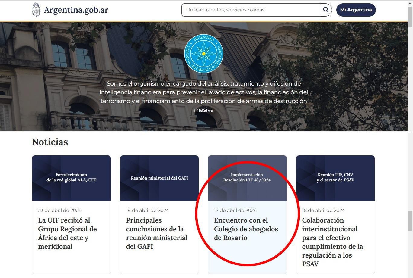 La  UIF  publicó en su web oficial las conclusiones de la reunión mantenida con este Colegio de Abogados de Rosario 