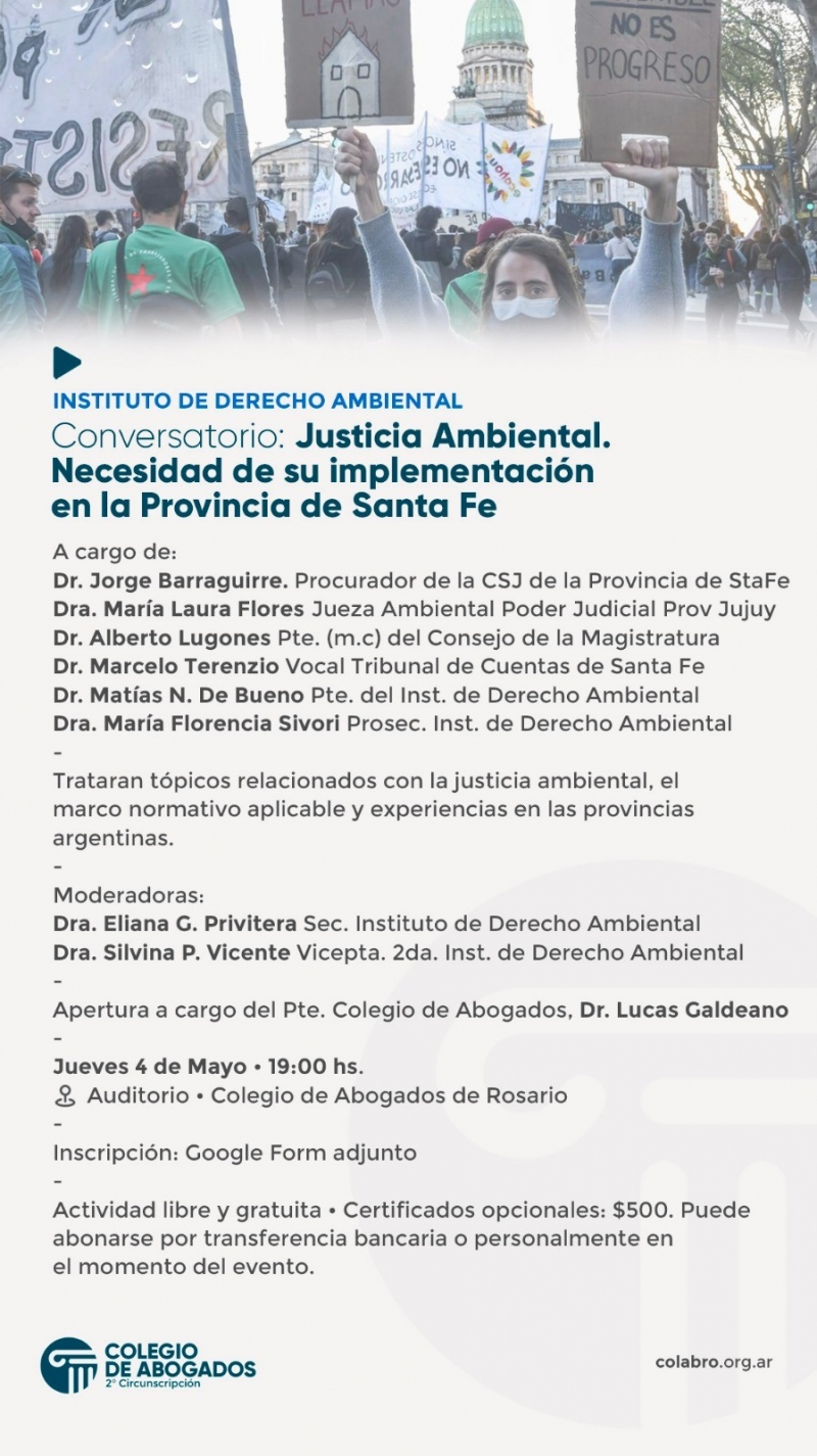 Conversatorio Justicia Ambiental. Necesidad de su implementación en la Provincia de Santa Fe - 04/05/2023